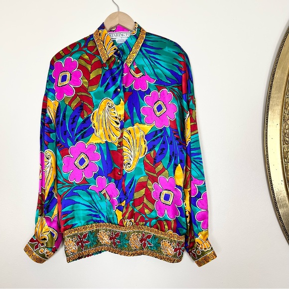 Vintage 90s Y2K Starington 100% SILK Psychedelic Florals Blouse